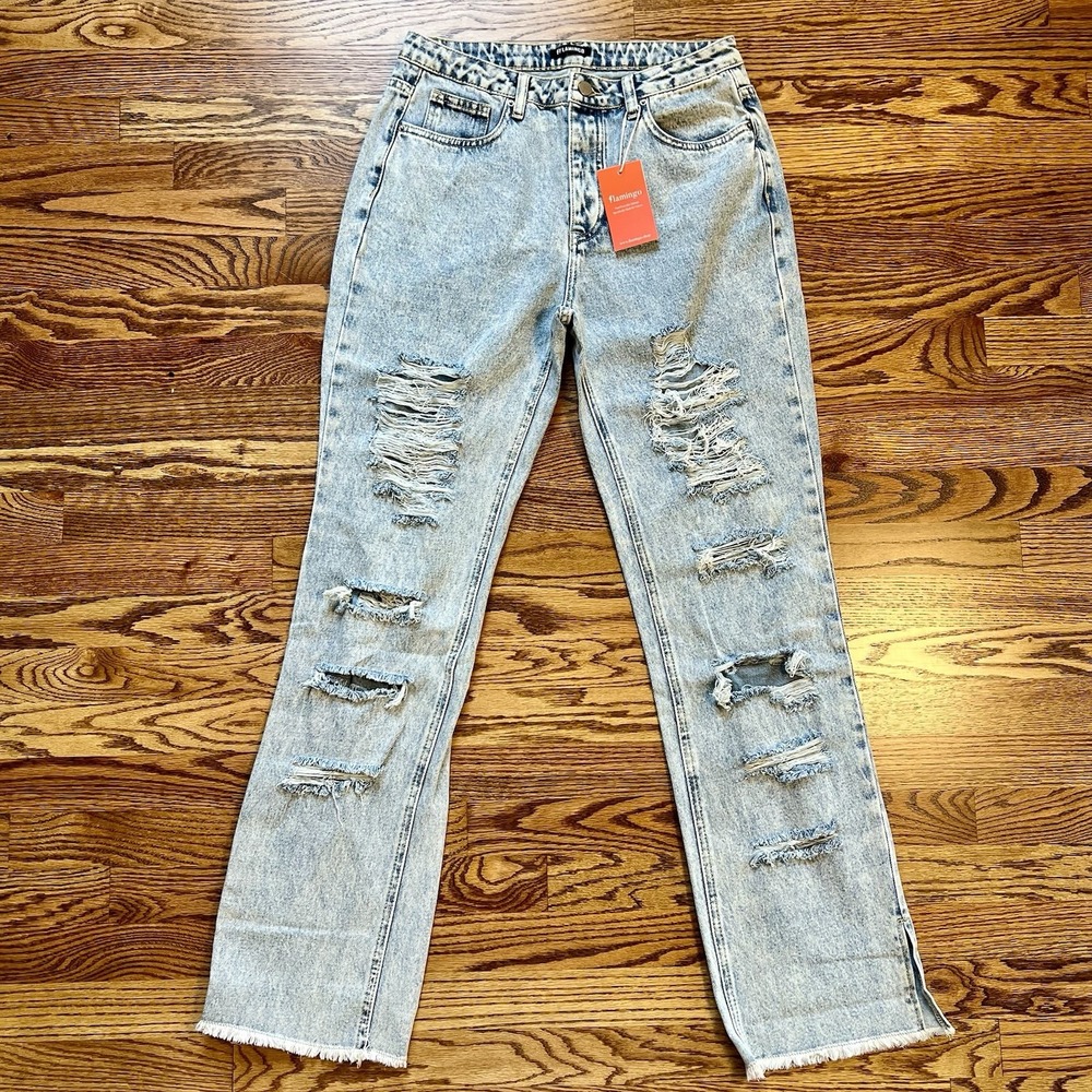 Flamingo Distressed Ripped Straight‎ Leg Jeans Women's Sz M 28x32 NWT